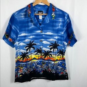 Vintage 90’s Shannon‎ Marie Hawaii Women’s Button Up Blouse XL Short Sleeve